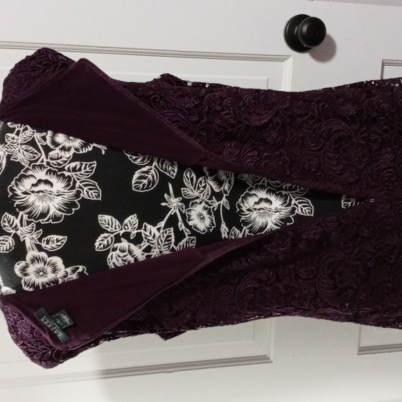 💜Lauren Ralph Lauren💜 - Plum Lace Overlay S/S Cocktail Dress - Picture 7 of 13